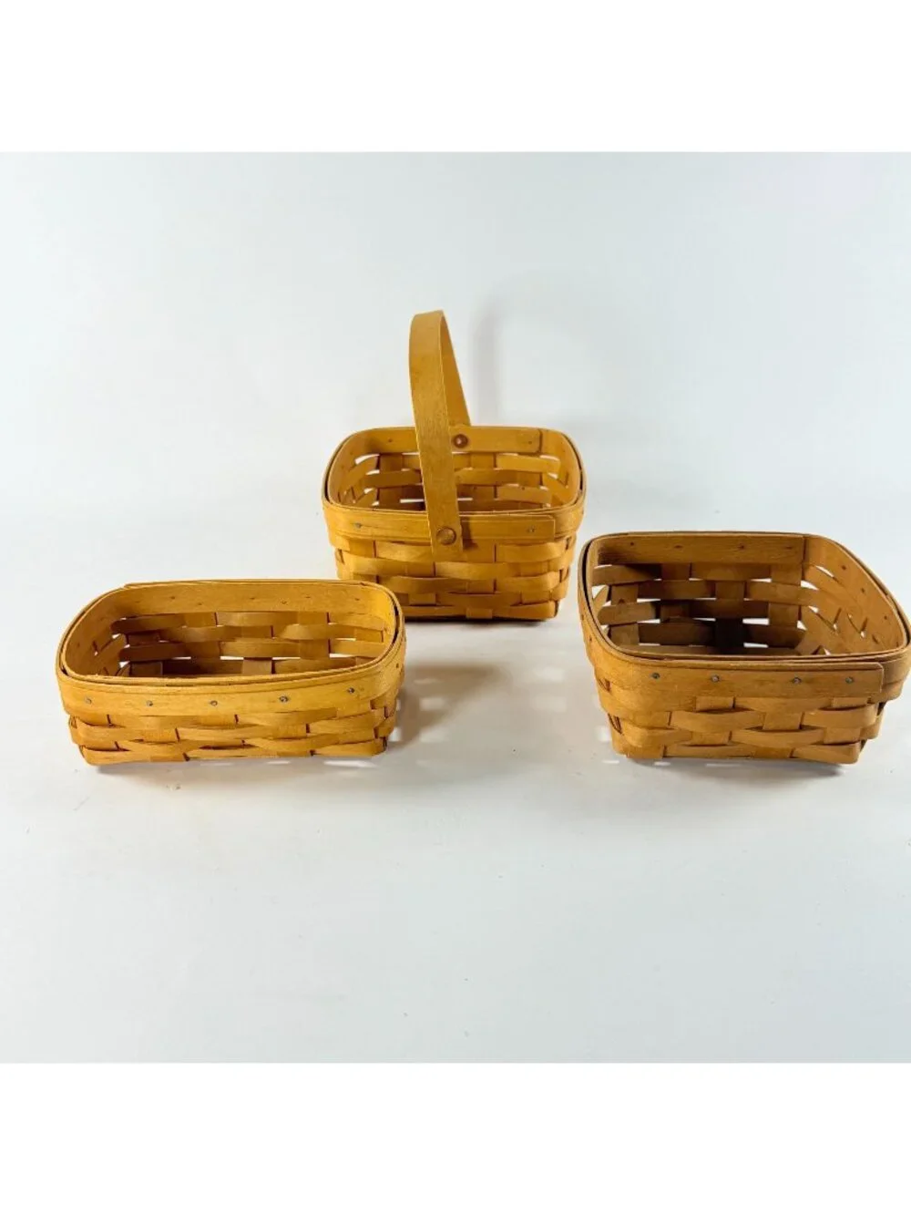 Longaberger 1996,2001 & 2002 Hand Woven Wooden Baskets Square & Rectangular USA